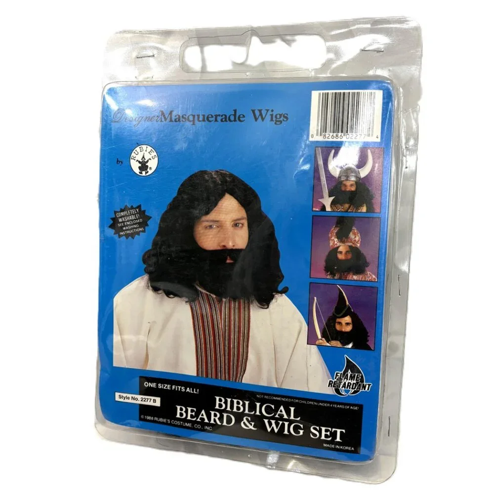 Rubie's Men's biblical Black Wig Beard with mustache Set  Christmas Play NOS NWT
